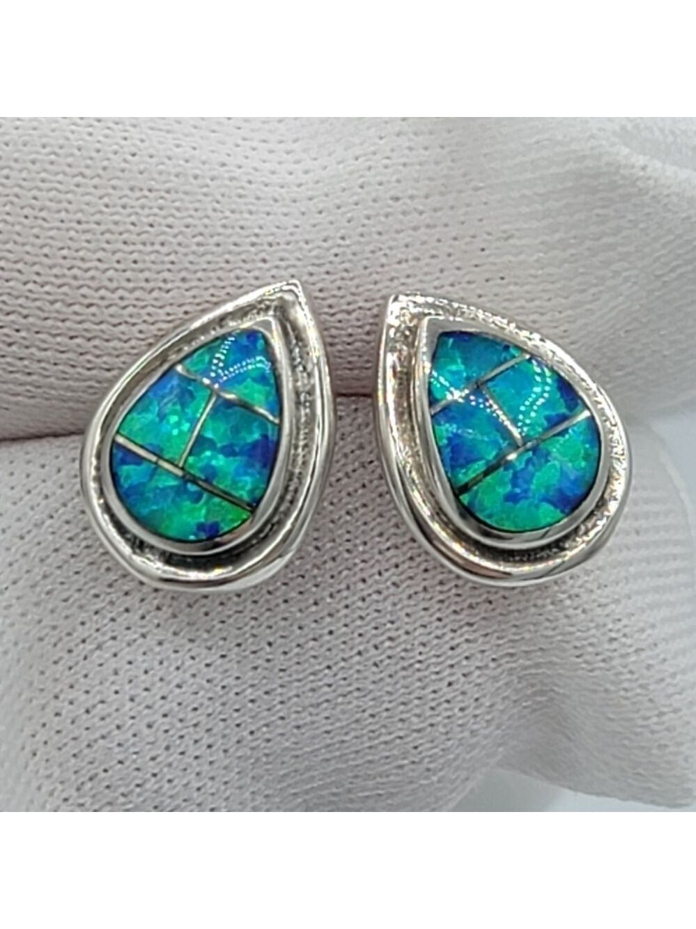 Sterling Silver Opal Teardrop Earrings #1523